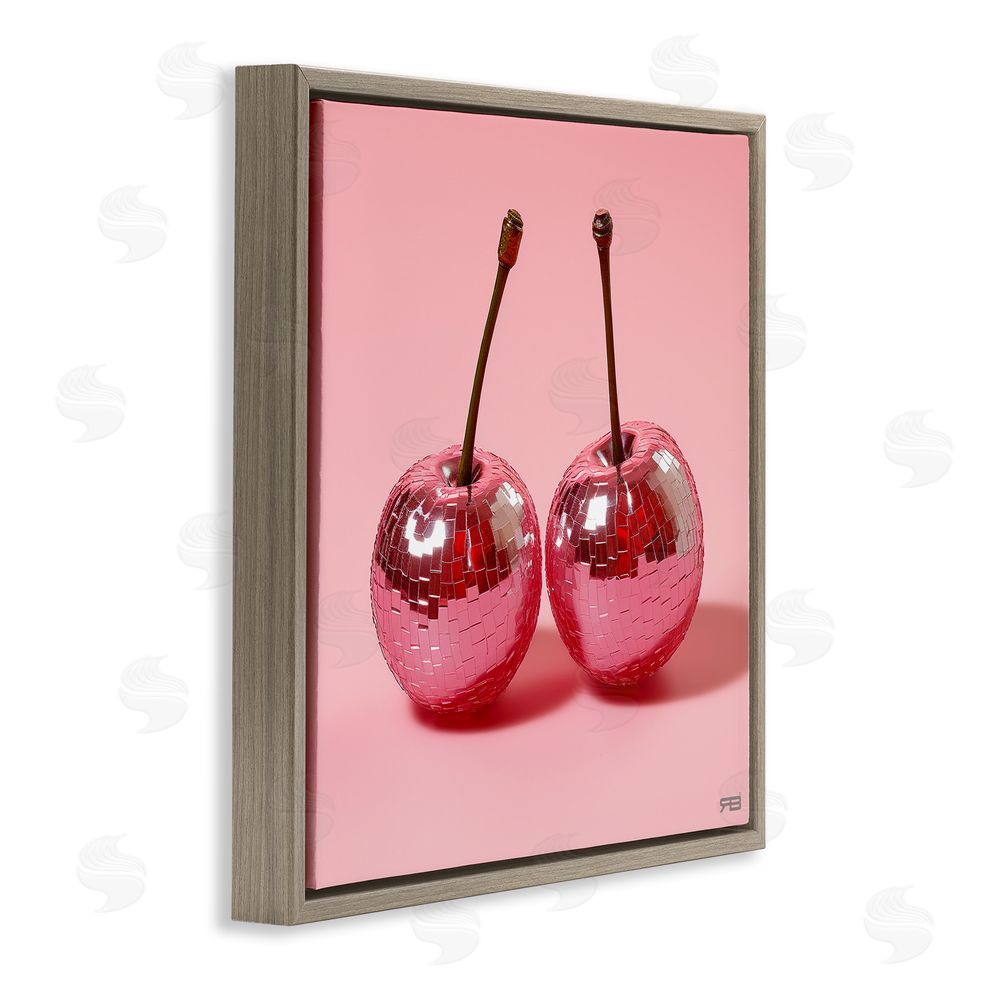 RB Reflective Cherries on Pink Brown Floating Frame Canvas Wall Art Print