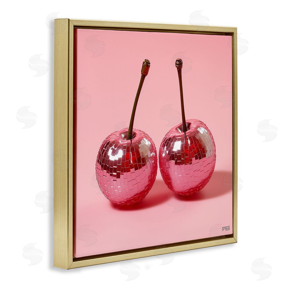 RB Reflective Cherries on Pink Gold Floating Frame Canvas Wall Art Print