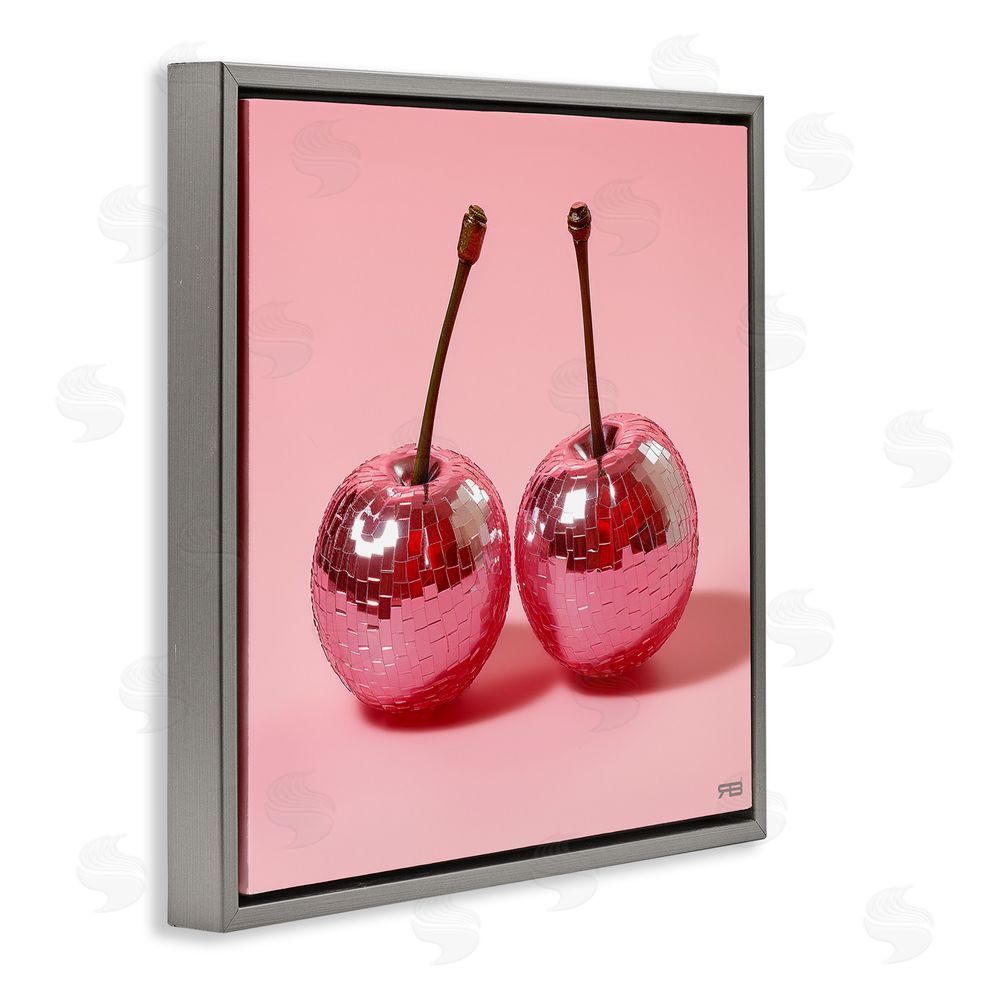 RB Reflective Cherries on Pink Gray Floating Frame Canvas Wall Art Print