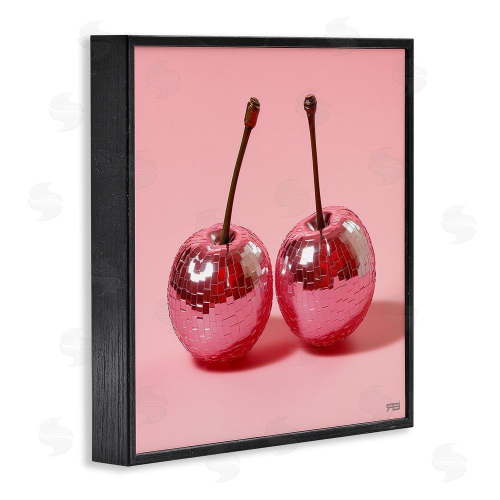 RB Reflective Cherries on Pink Black Framed Glicee Wall Art Print