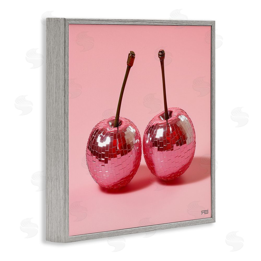 RB Reflective Cherries on Pink Gray Framed Glicee Wall Art Print