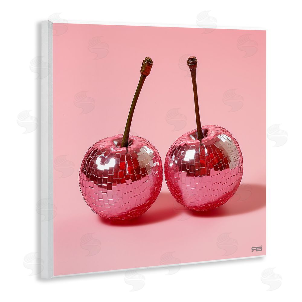RB Reflective Cherries on Pink Wooden Wall Plaque Art Print