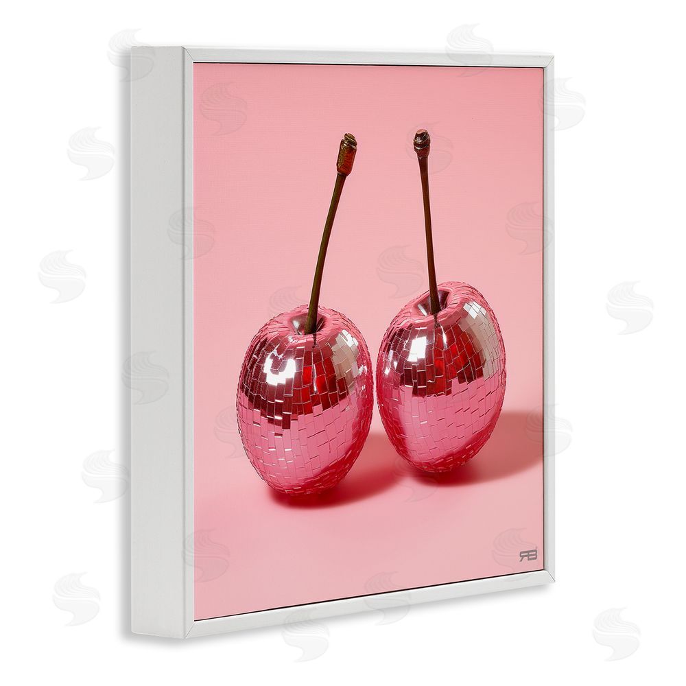 RB Reflective Cherries on Pink White Framed Glicee Wall Art Print