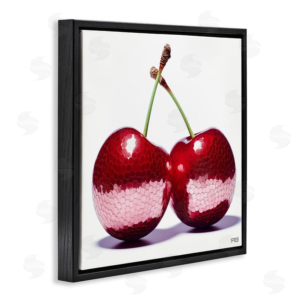 RB Cherries with Reflection Black Floating Frame Canvas Wall Art Print