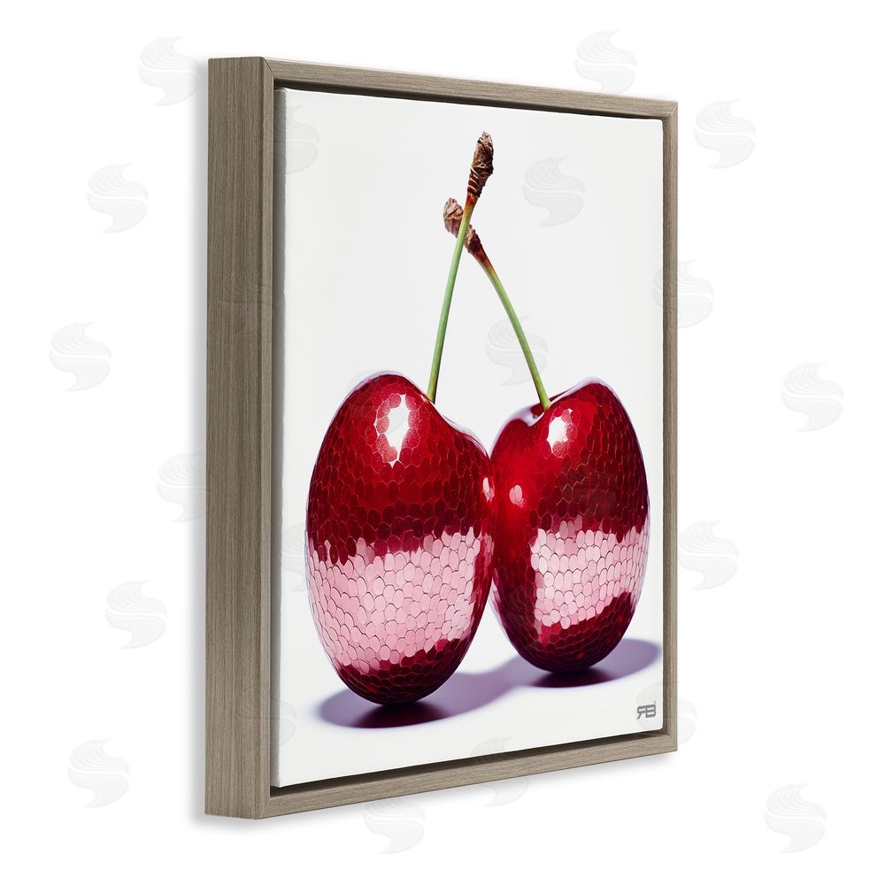 RB Cherries with Reflection Brown Floating Frame Canvas Wall Art Print