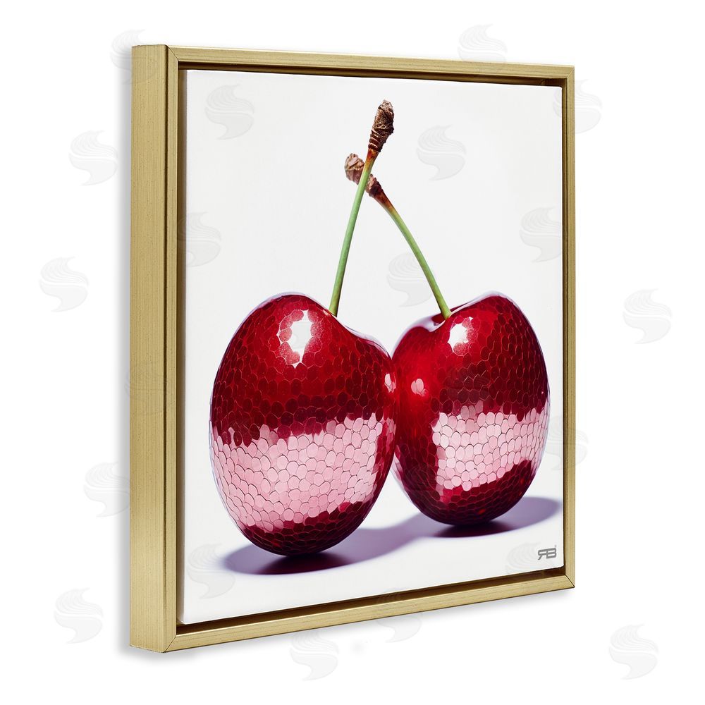 RB Cherries with Reflection Gold Floating Frame Canvas Wall Art Print