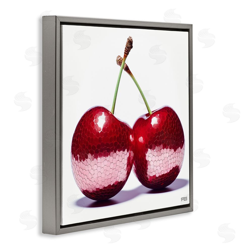RB Cherries with Reflection Gray Floating Frame Canvas Wall Art Print