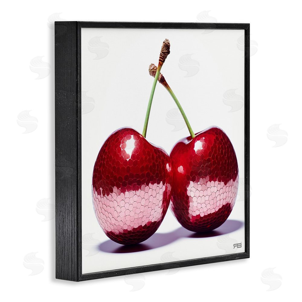 RB Cherries with Reflection Black Framed Glicee Wall Art Print