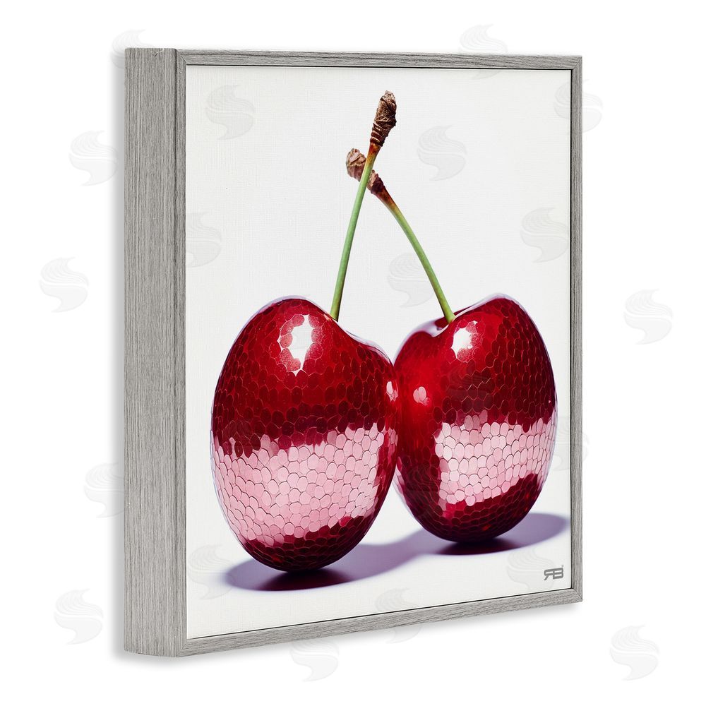 RB Cherries with Reflection Gray Framed Glicee Wall Art Print