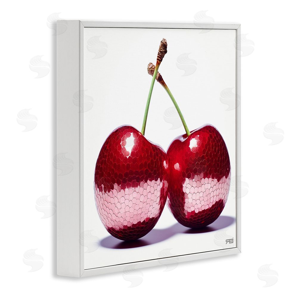 RB Cherries with Reflection White Framed Glicee Wall Art Print