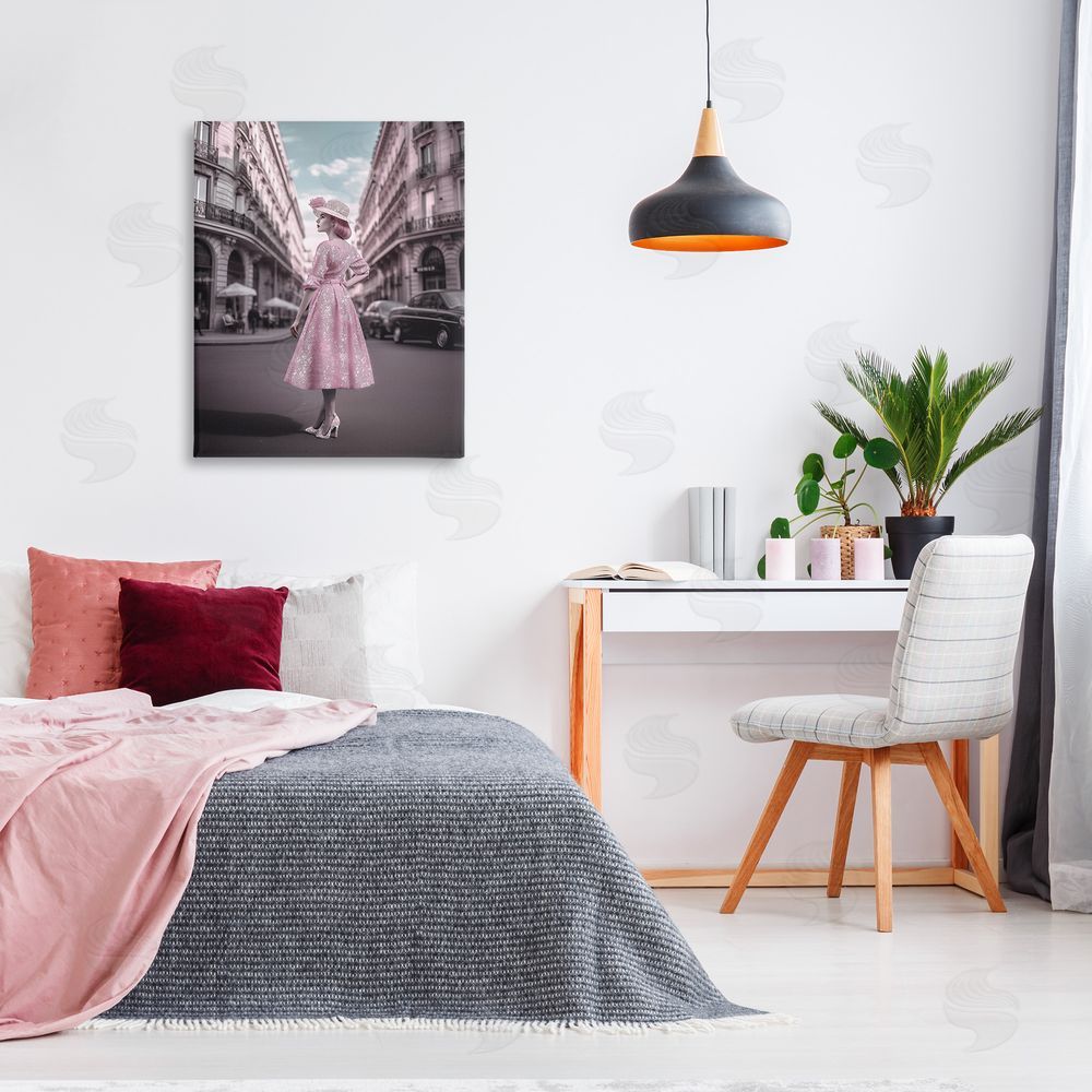 Ziwei Li Vintage Fashion in City Canvas Wall Art Print in Room