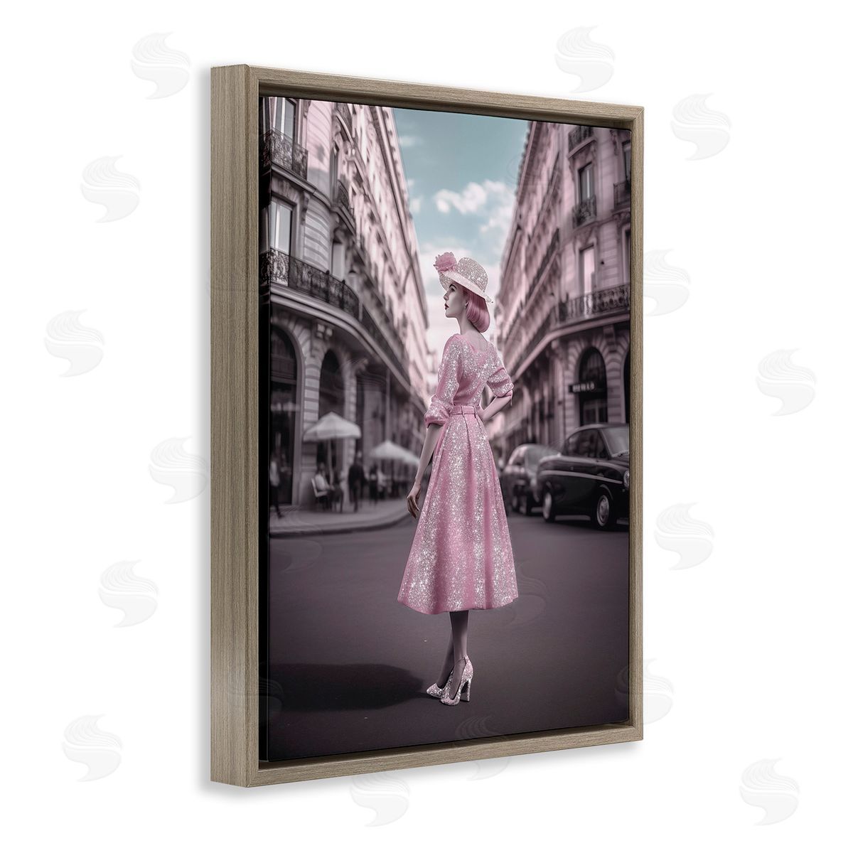 Ziwei Li Vintage Fashion in City Brown Floating Frame Canvas Wall Art Print