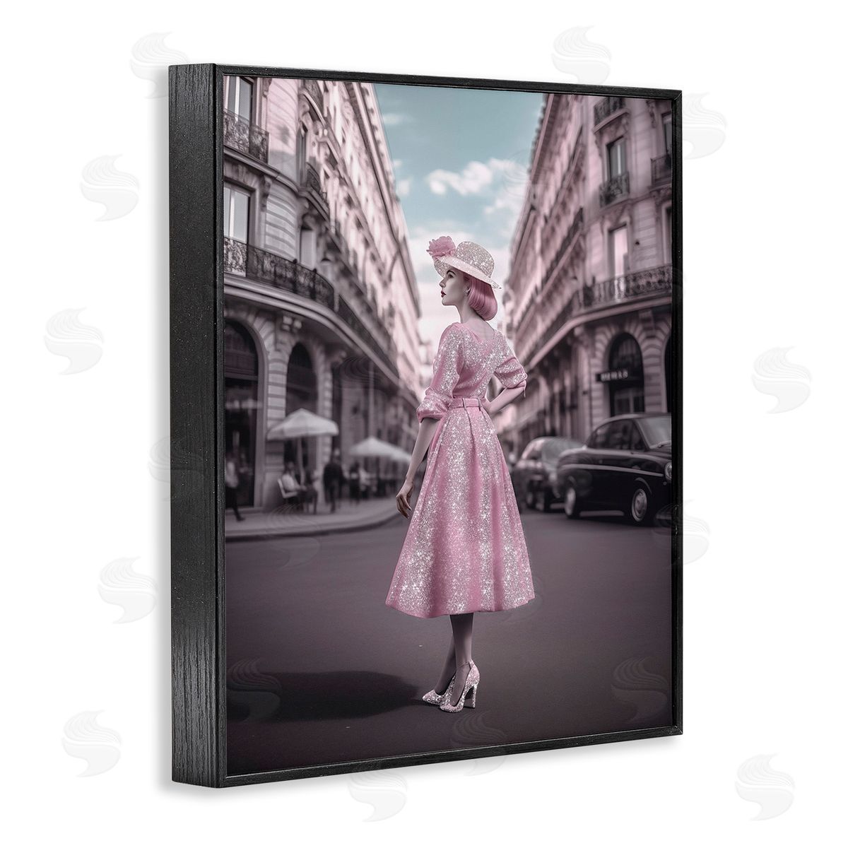 Ziwei Li Vintage Fashion in City Black Framed Giclee Wall Art Print
