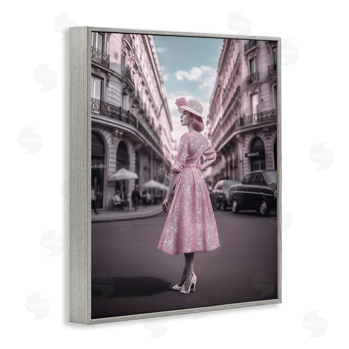 Ziwei Li Vintage Fashion in City Gray Framed Giclee Wall Art Print