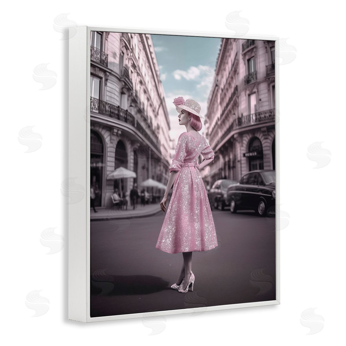 Ziwei Li Vintage Fashion in City White Framed Giclee Wall Art Print