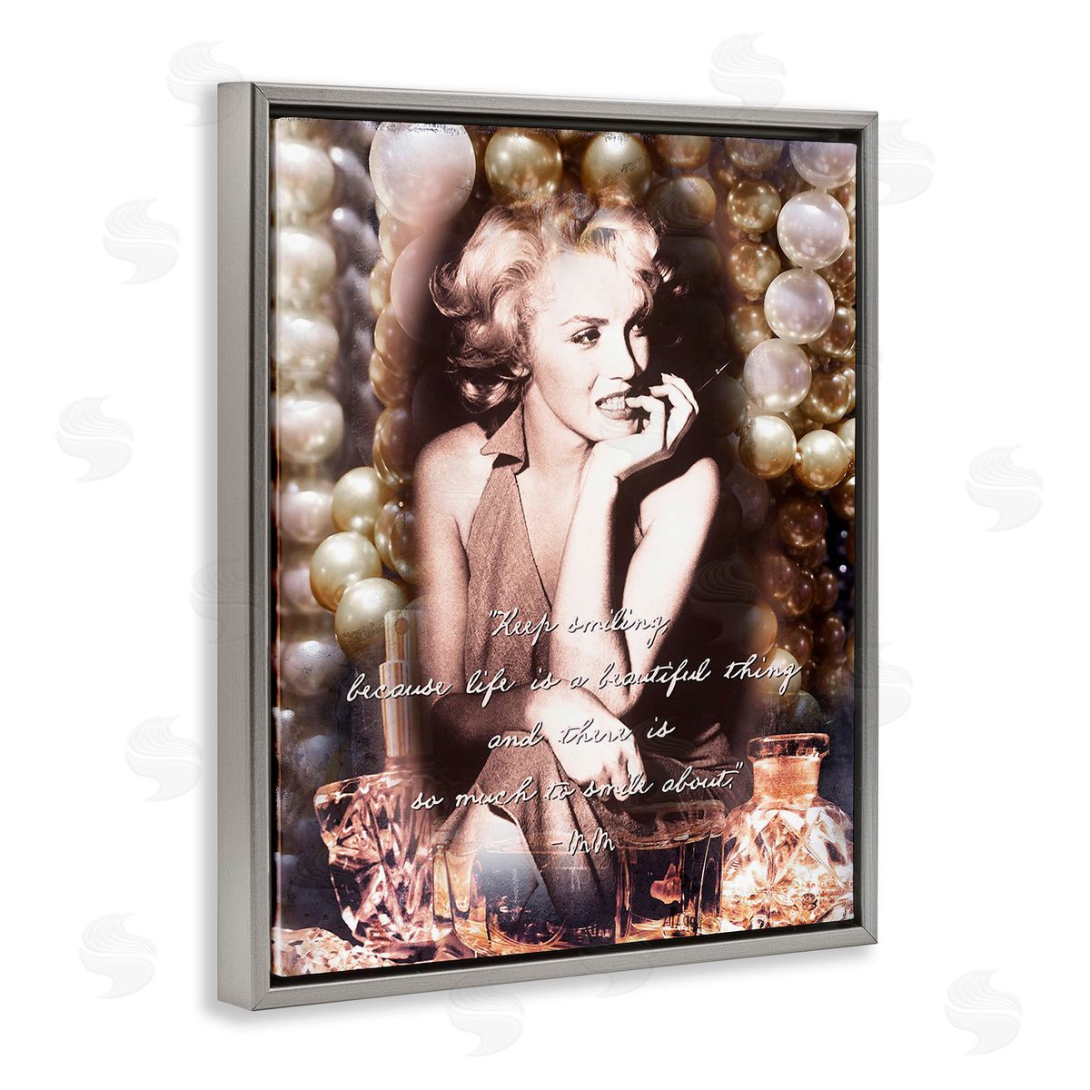 Graffitee Studios Inspirational Smile Quote Gray Floating Frame Canvas Wall Art Print