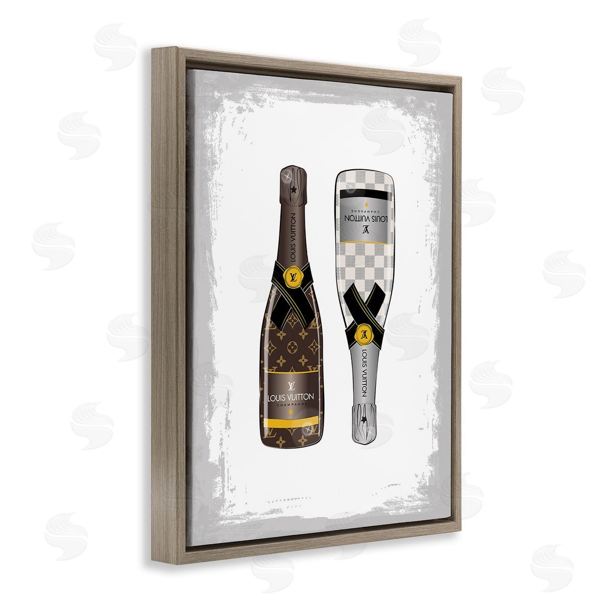 Martina Pavlova Patterned Champagne Bottles Brown Floating Frame Canvas Wall Art Print