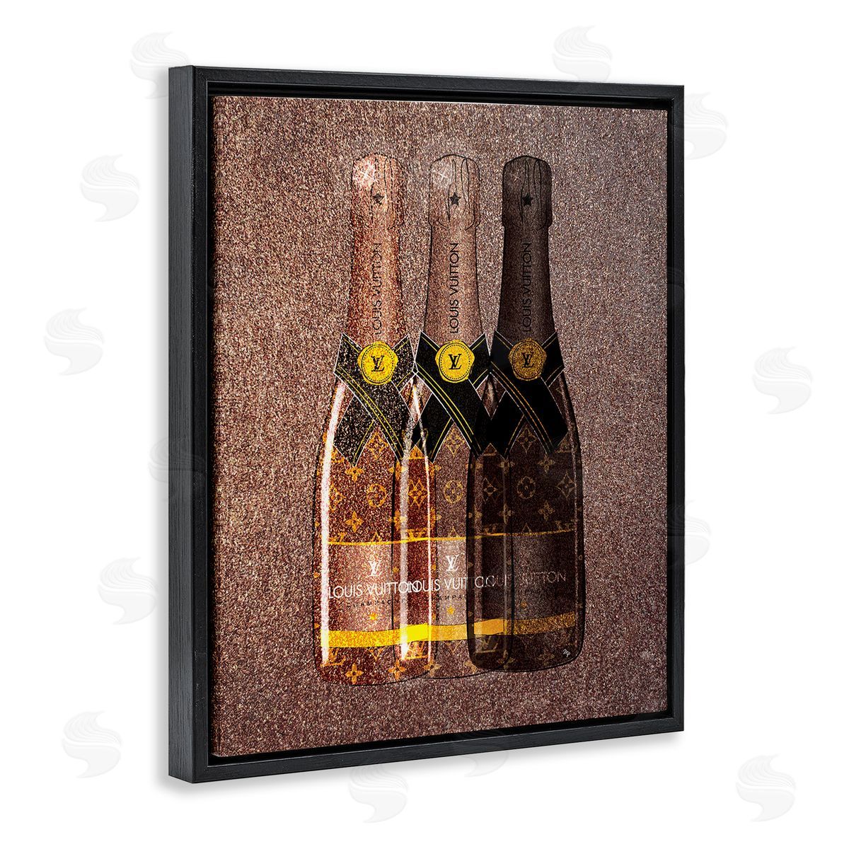 Martina Pavlova Abstract Brown Wine Bottles Black Floating Frame Canvas Wall Art Print