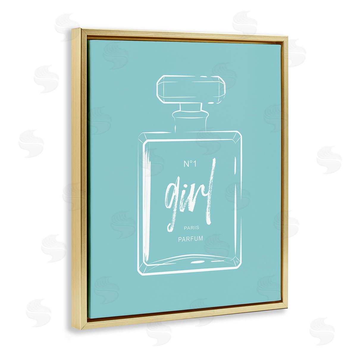 Martina Pavlova Perfume Bottle on Blue Gold Floating Frame Canvas Wall Art Print