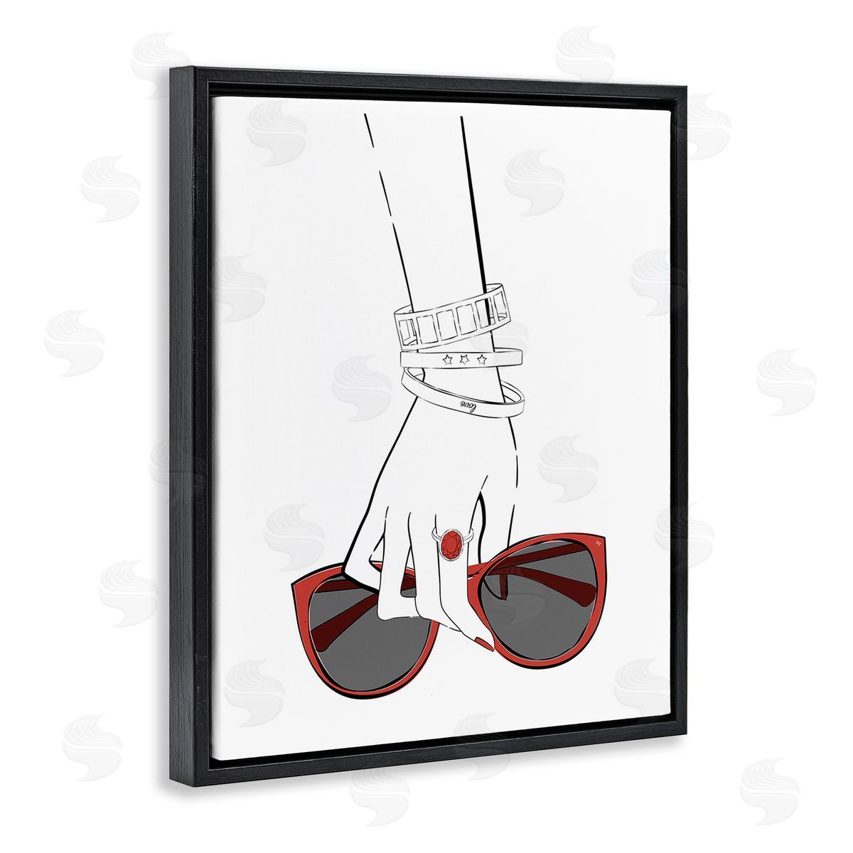 Martina Pavlova Minimal Hand with Jewelry Black Floating Frame Canvas Wall Art Print