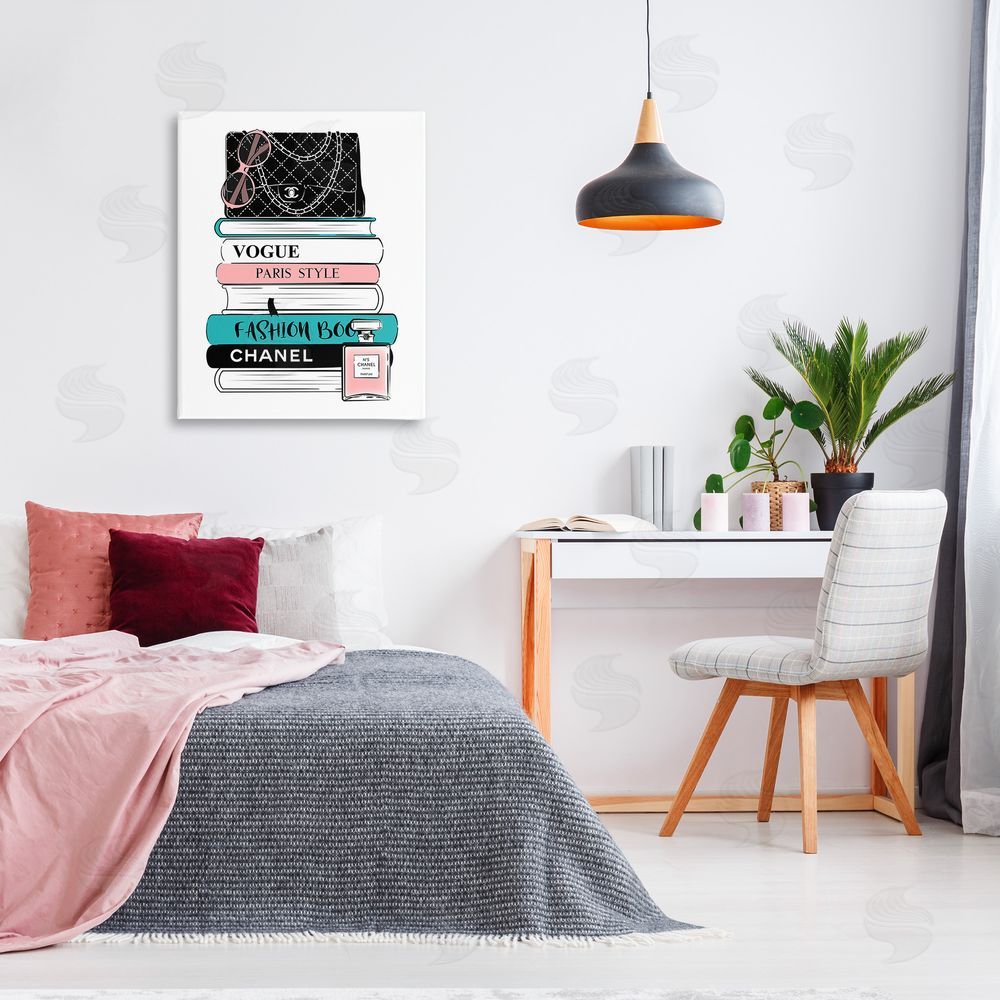 Martina Pavlova Pink & Blue Bookstack Canvas Wall Art Print in Room