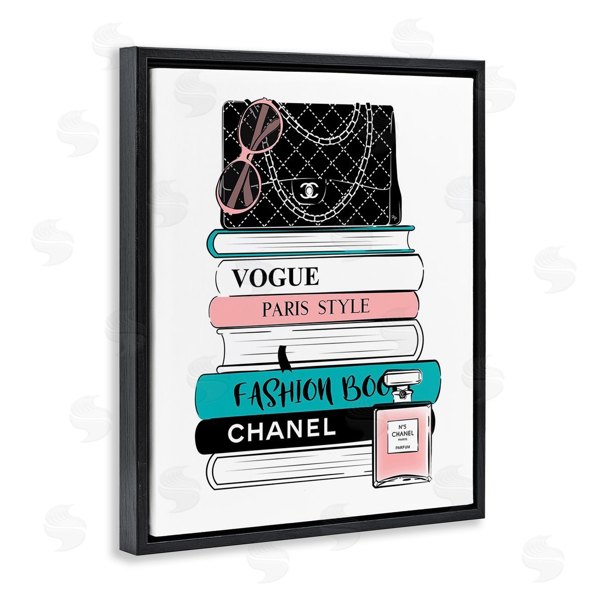 Martina Pavlova Pink & Blue Bookstack Black Floating Frame Canvas Wall Art Print