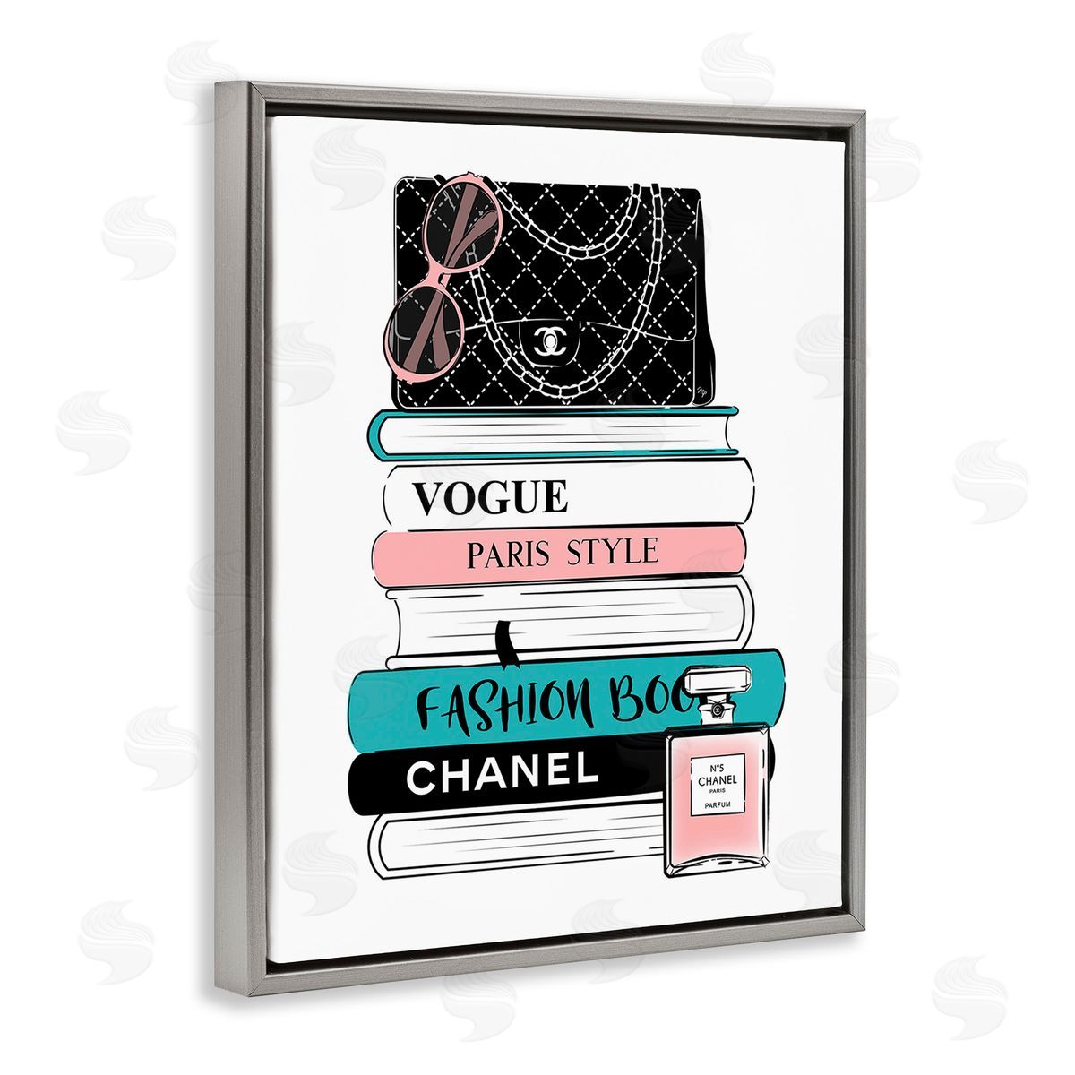 Martina Pavlova Pink & Blue Bookstack Gray Floating Frame Canvas Wall Art Print