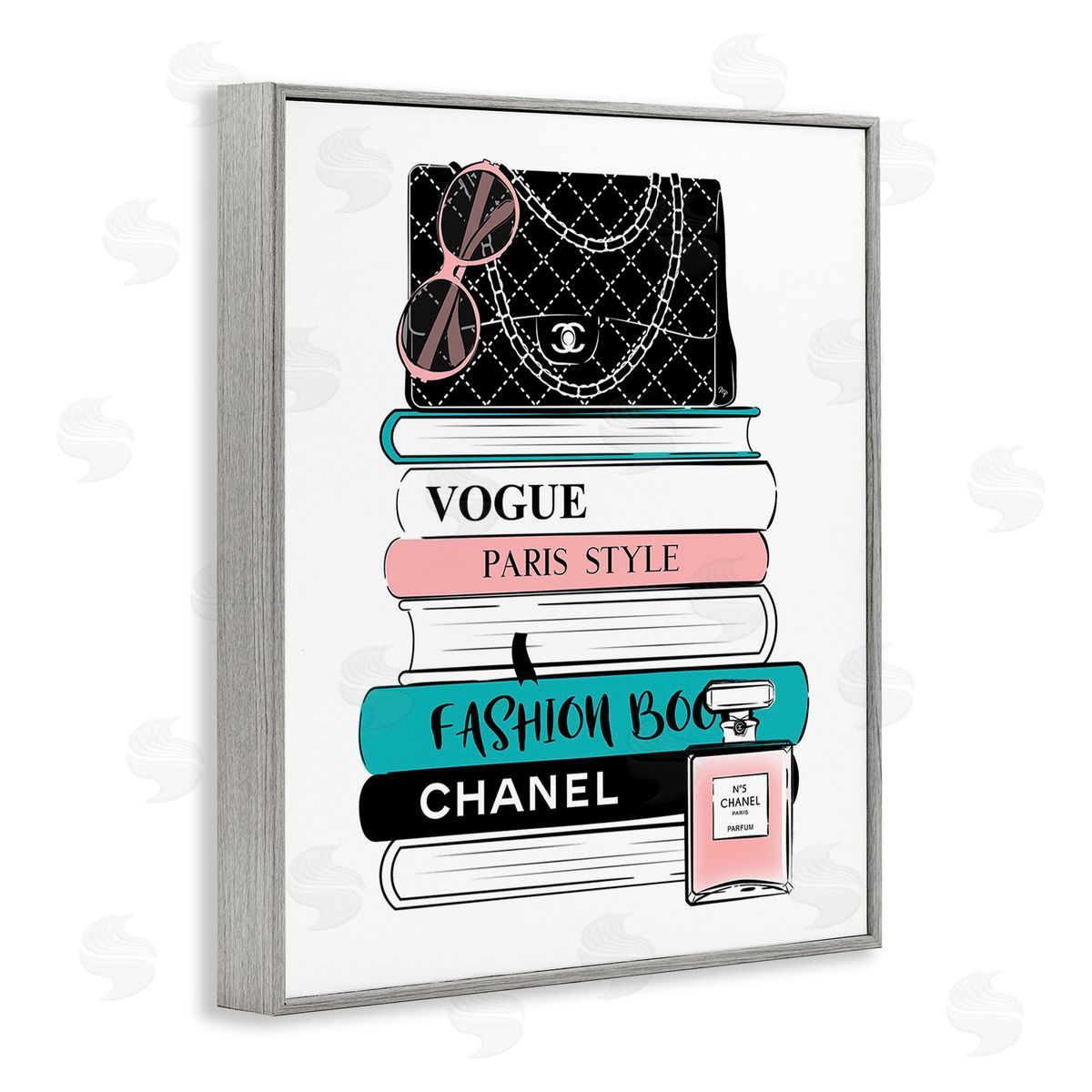 Martina Pavlova Pink & Blue Bookstack Gray Framed Giclee Wall Art Print