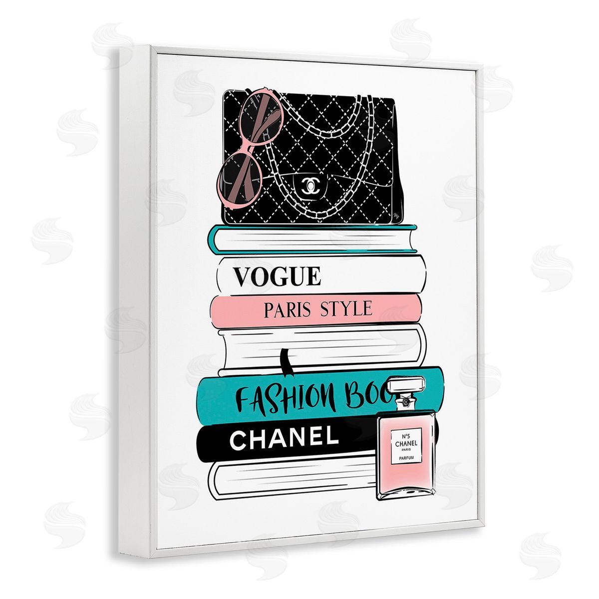 Martina Pavlova Pink & Blue Bookstack White Framed Giclee Wall Art Print