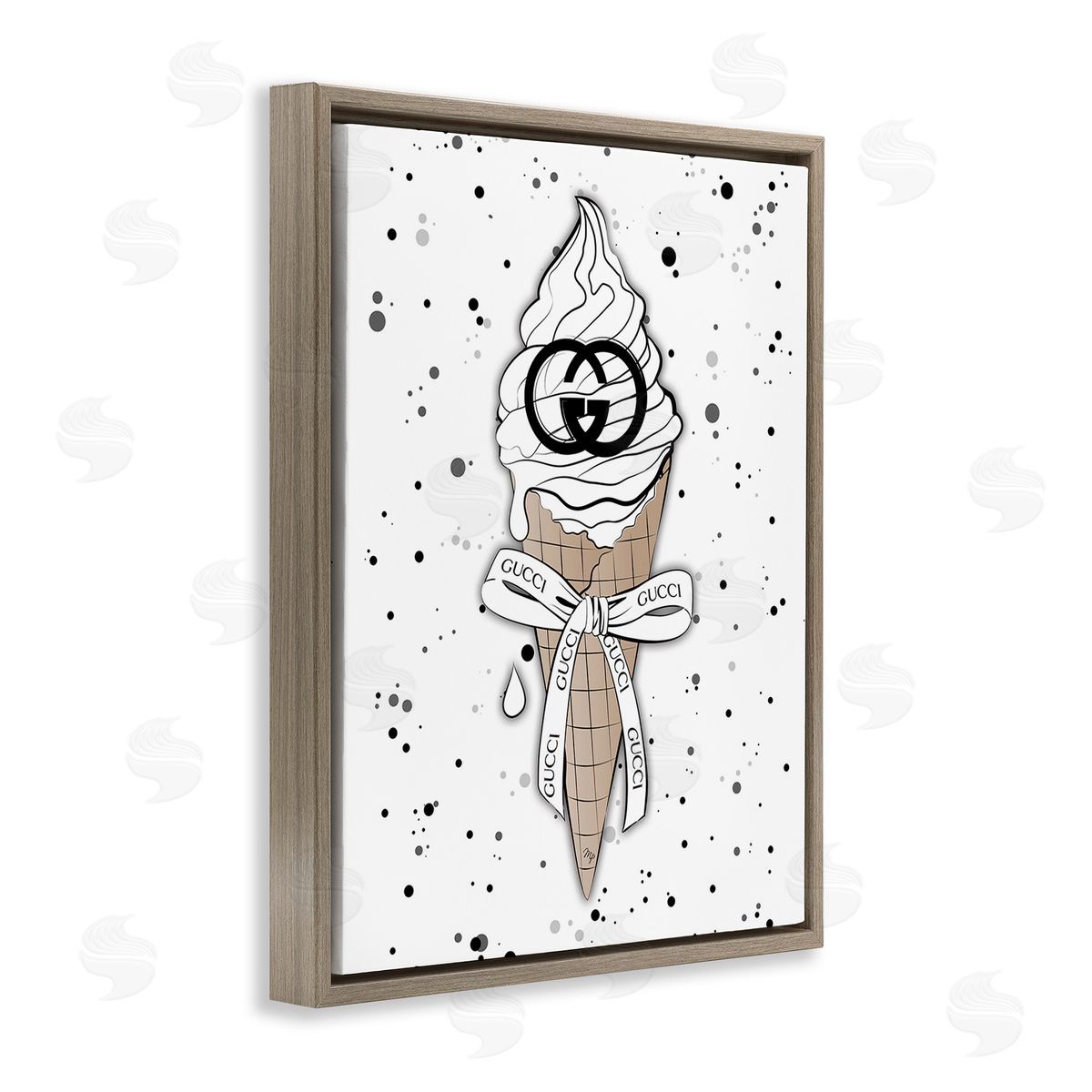 Martina Pavlova Glam Ice Cream Pattern Brown Floating Frame Canvas Wall Art Print