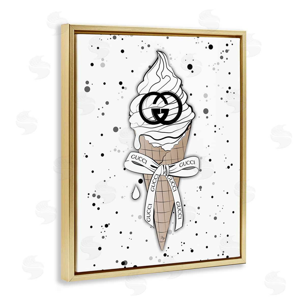 Martina Pavlova Glam Ice Cream Pattern Gold Floating Frame Canvas Wall Art Print