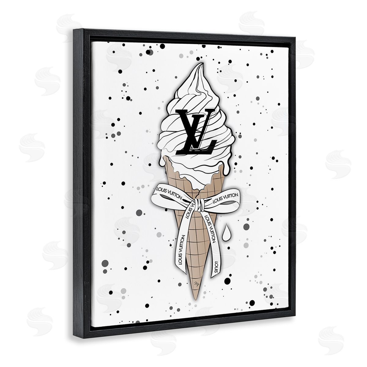 Martina Pavlova Ice Cream on Modern Pattern Black Floating Frame Canvas Wall Art Print