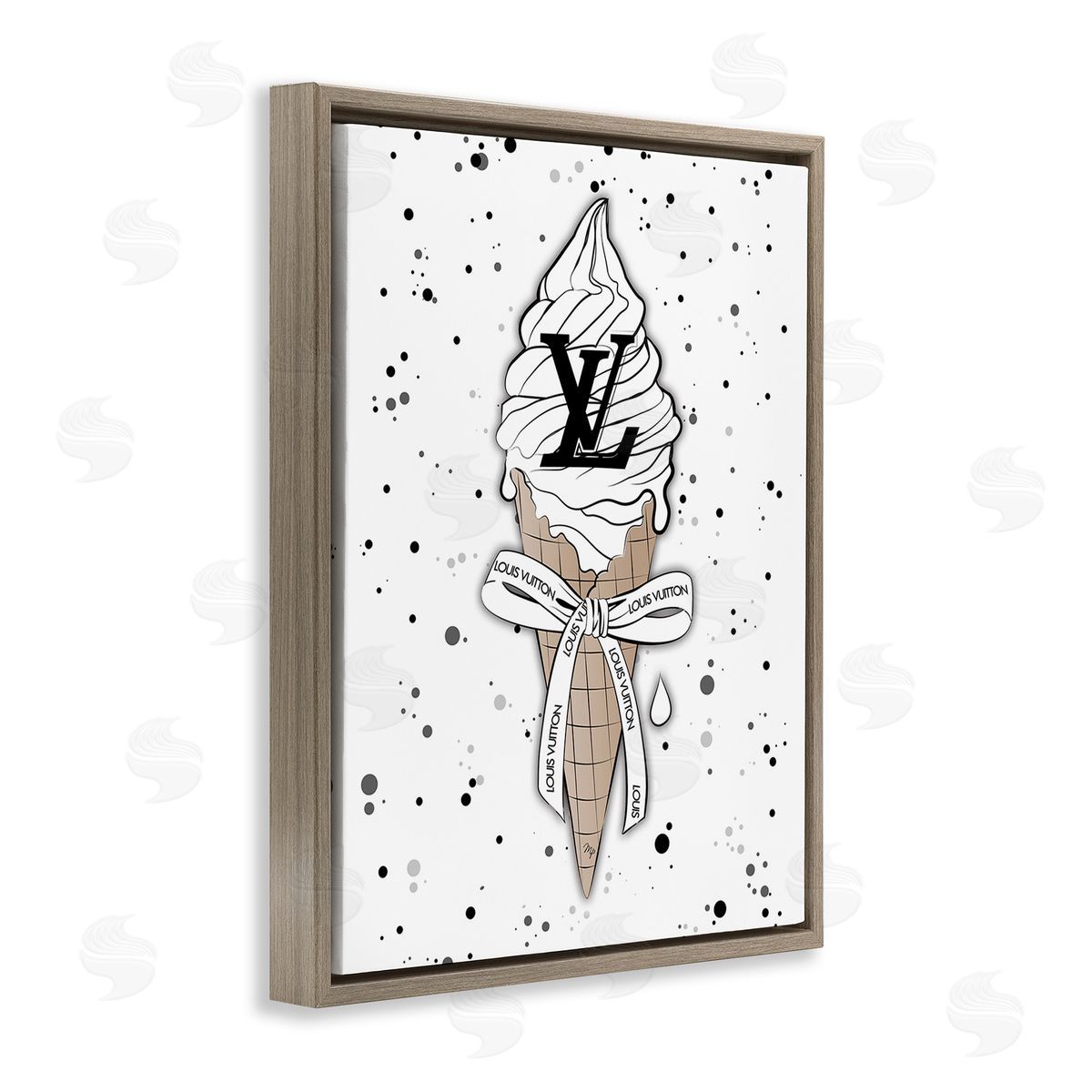 Martina Pavlova Ice Cream on Modern Pattern Brown Floating Frame Canvas Wall Art Print