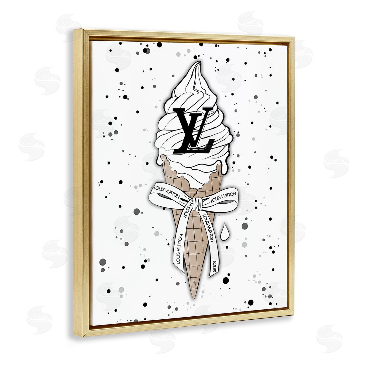 Martina Pavlova Ice Cream on Modern Pattern Gold Floating Frame Canvas Wall Art Print