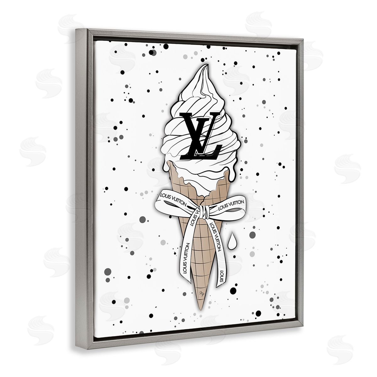 Martina Pavlova Ice Cream on Modern Pattern Gray Floating Frame Canvas Wall Art Print