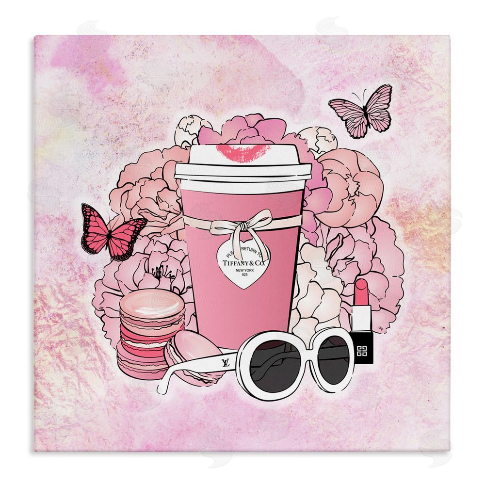 Martina Pavlova Stylish Coffee & Flowers Stretched Canvas Wall Art Print