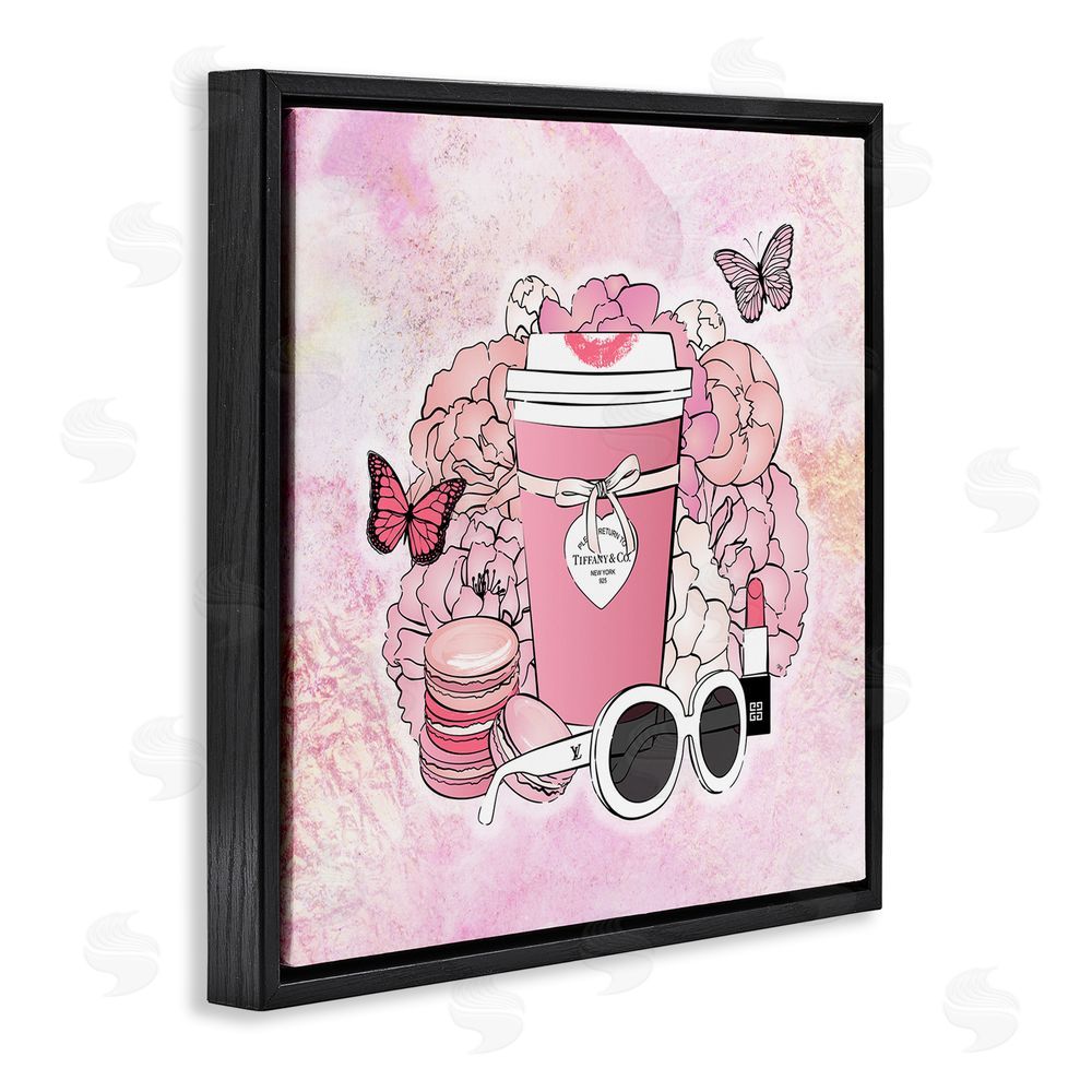 Martina Pavlova Stylish Coffee & Flowers Black Floating Frame Canvas Wall Art Print