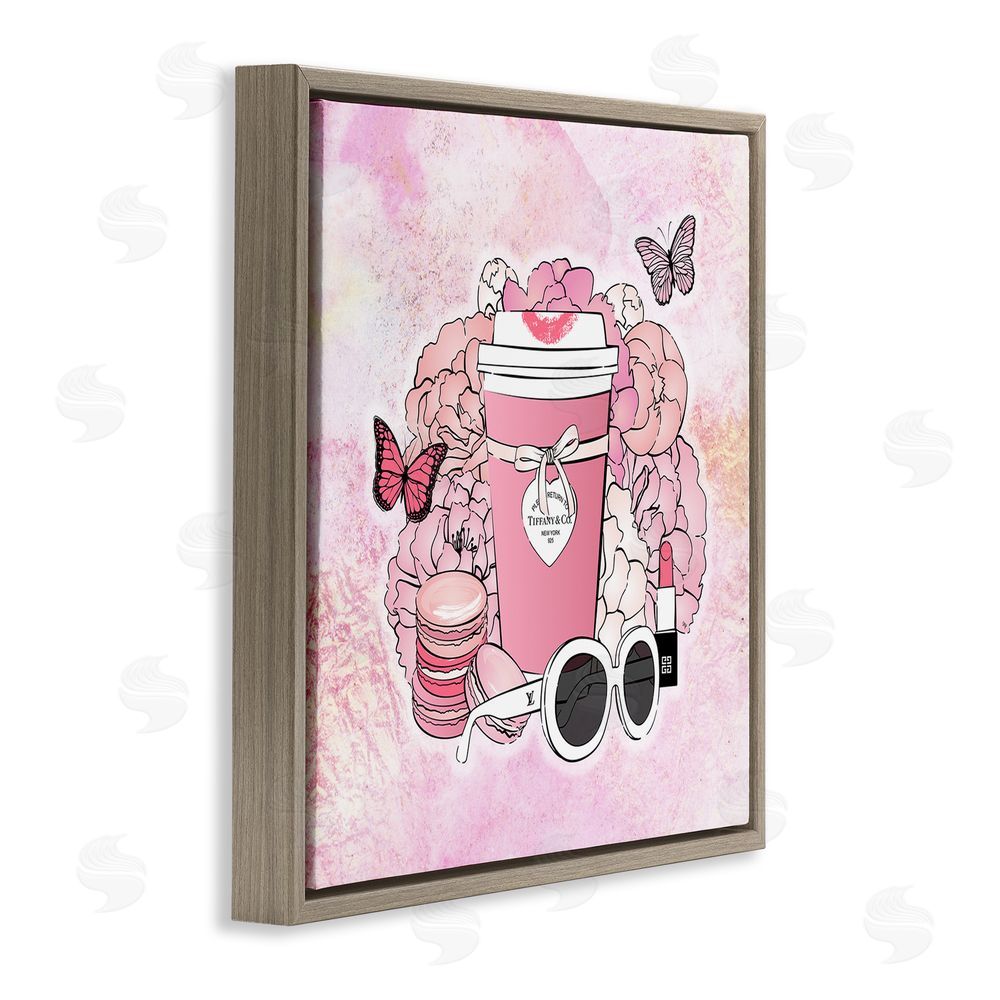 Martina Pavlova Stylish Coffee & Flowers Brown Floating Frame Canvas Wall Art Print