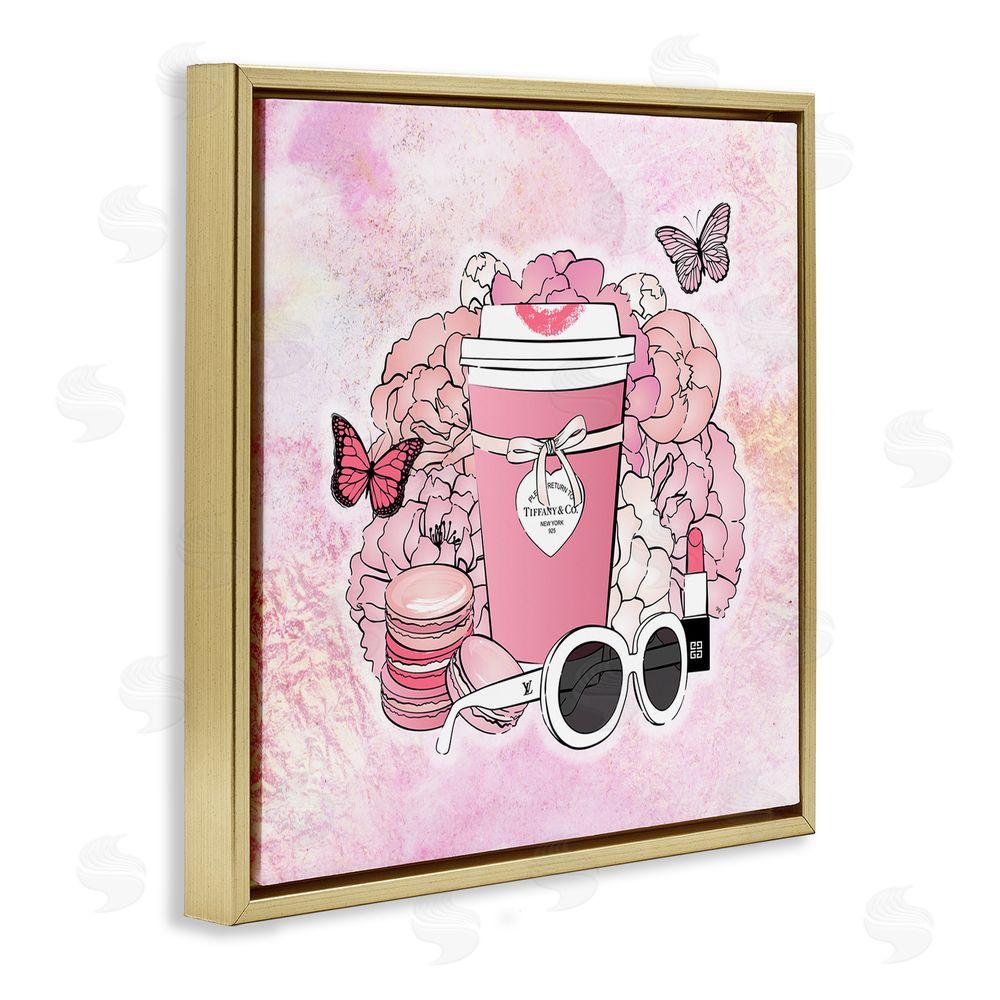 Martina Pavlova Stylish Coffee & Flowers Gold Floating Frame Canvas Wall Art Print