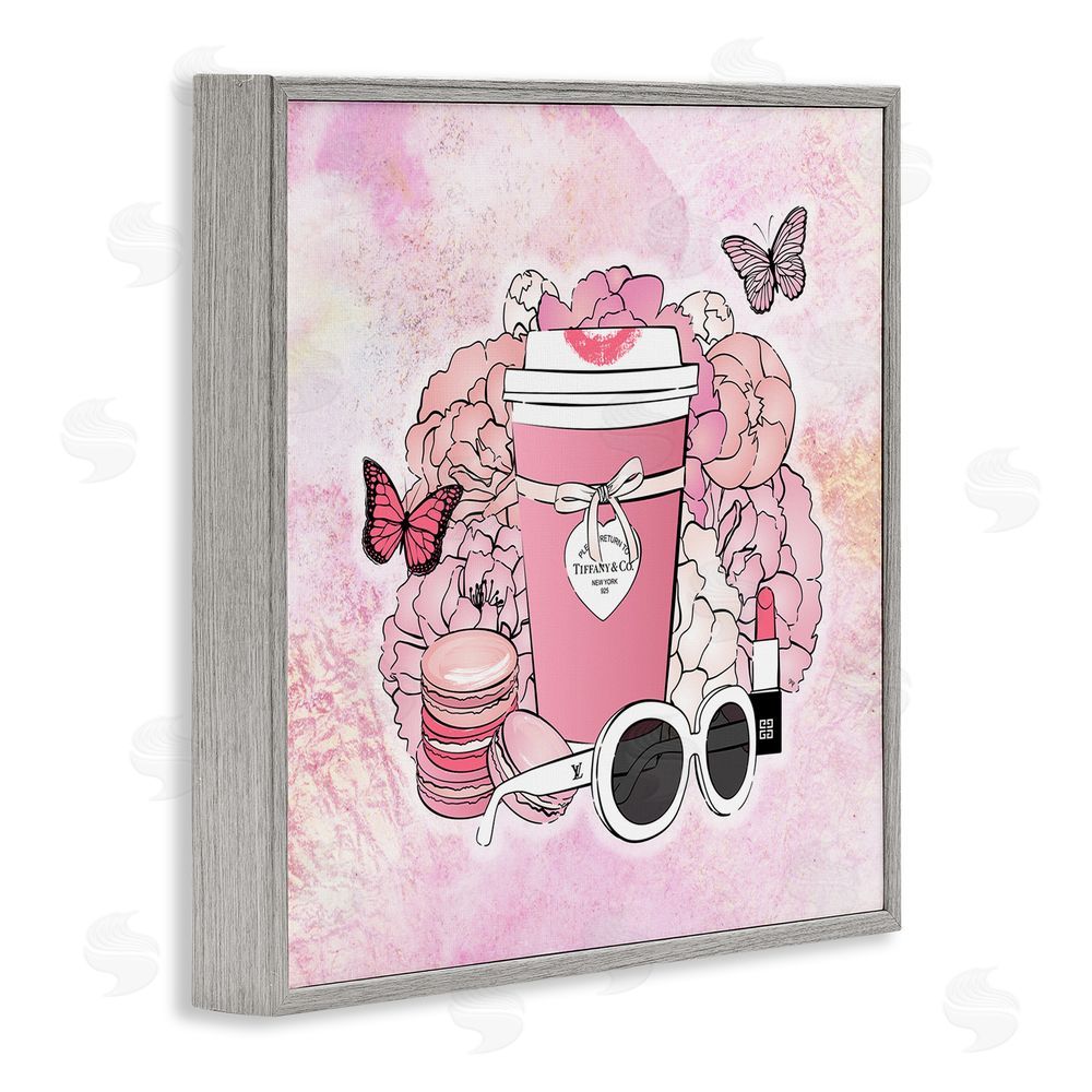 Martina Pavlova Stylish Coffee & Flowers Gray Framed Glicee Wall Art Print