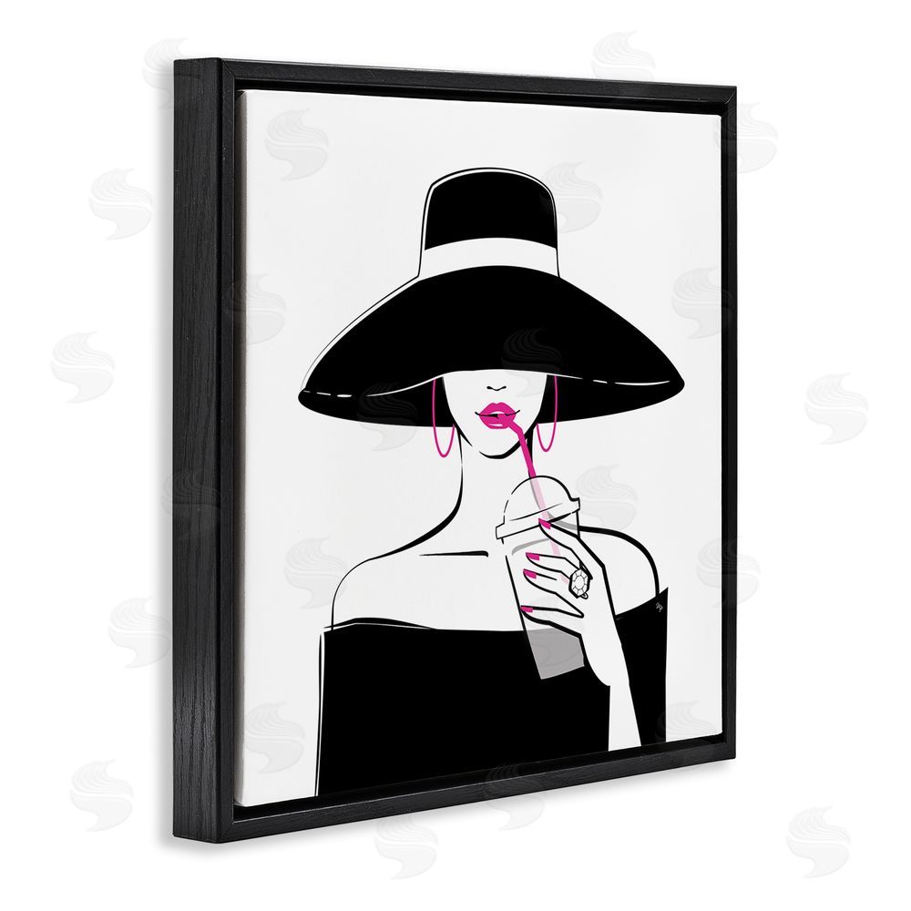 Martina Pavlova Glam Girl & Iced Coffee Black Floating Frame Canvas Wall Art Print