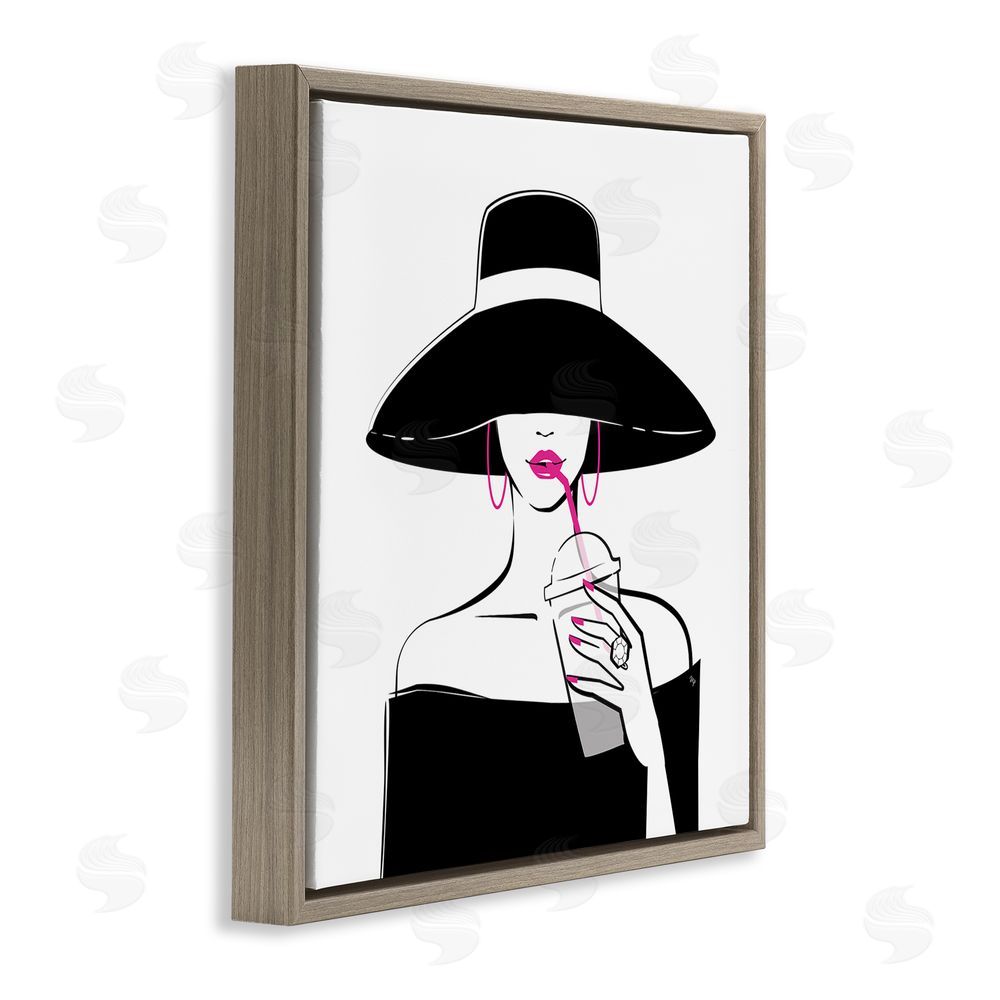 Martina Pavlova Glam Girl & Iced Coffee Brown Floating Frame Canvas Wall Art Print