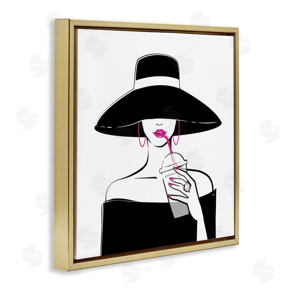 Martina Pavlova Glam Girl & Iced Coffee Gold Floating Frame Canvas Wall Art Print