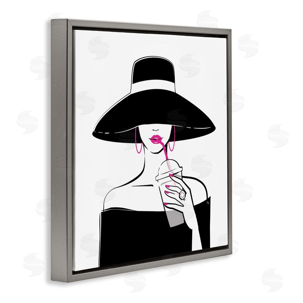 Martina Pavlova Glam Girl & Iced Coffee Gray Floating Frame Canvas Wall Art Print