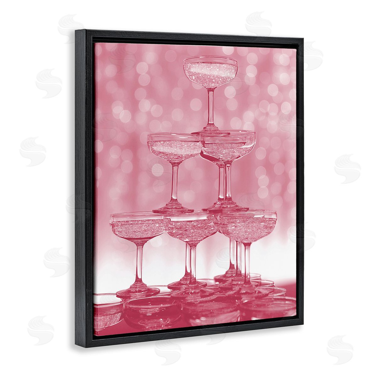 Stupell Studio Pink Stacked Glasses Black Floating Frame Canvas Wall Art Print