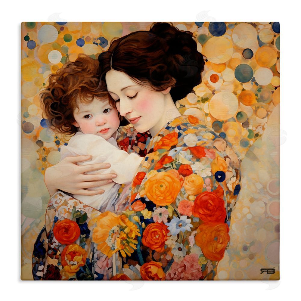 RB Floral Mother & Baby Stretched Canvas Wall Art Print