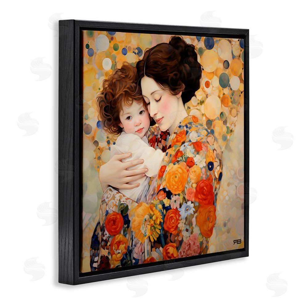 RB Floral Mother & Baby Black Floating Frame Canvas Wall Art Print