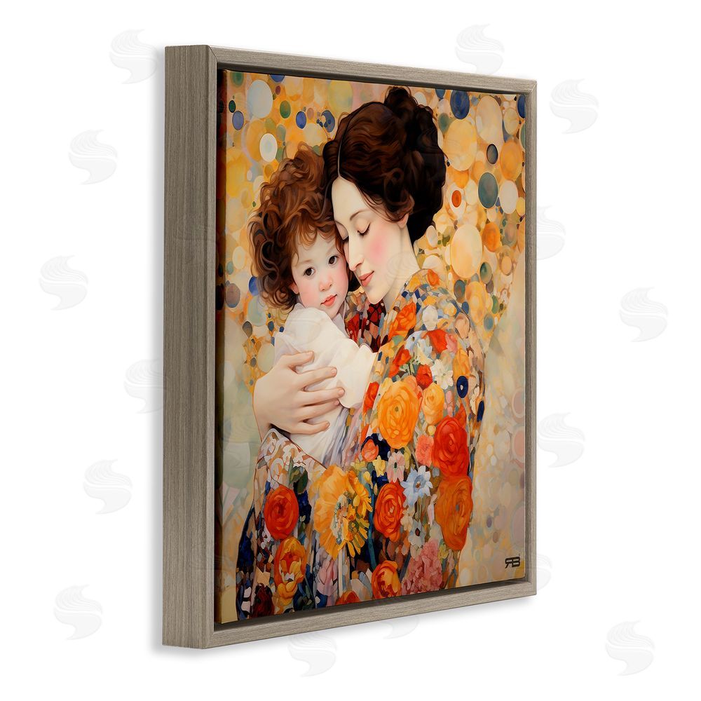 RB Floral Mother & Baby Brown Floating Frame Canvas Wall Art Print