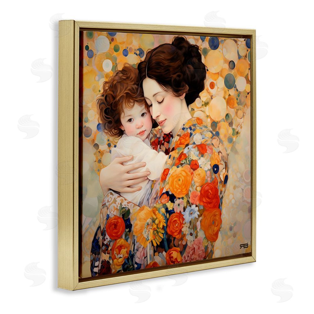 RB Floral Mother & Baby Gold Floating Frame Canvas Wall Art Print