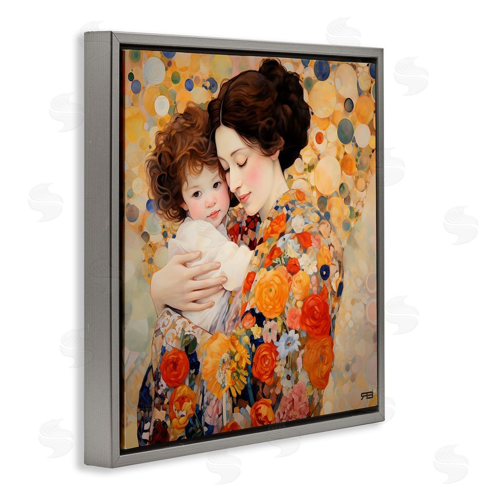 RB Floral Mother & Baby Gray Floating Frame Canvas Wall Art Print